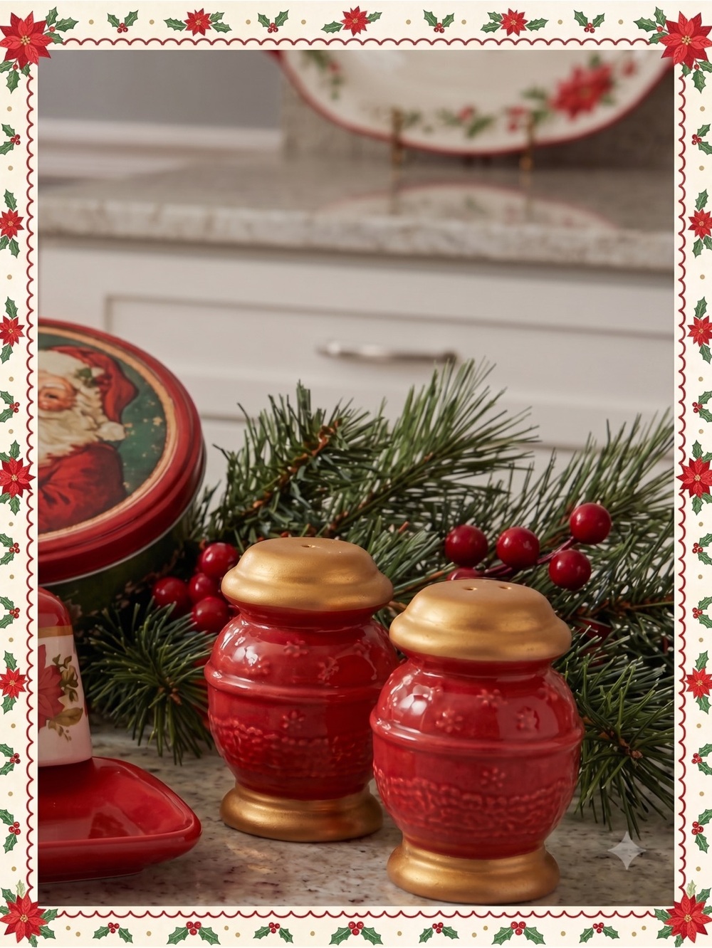 🩷 NWOT Pioneer Woman Holiday Christmas Salt & Pepper Shakers, Red